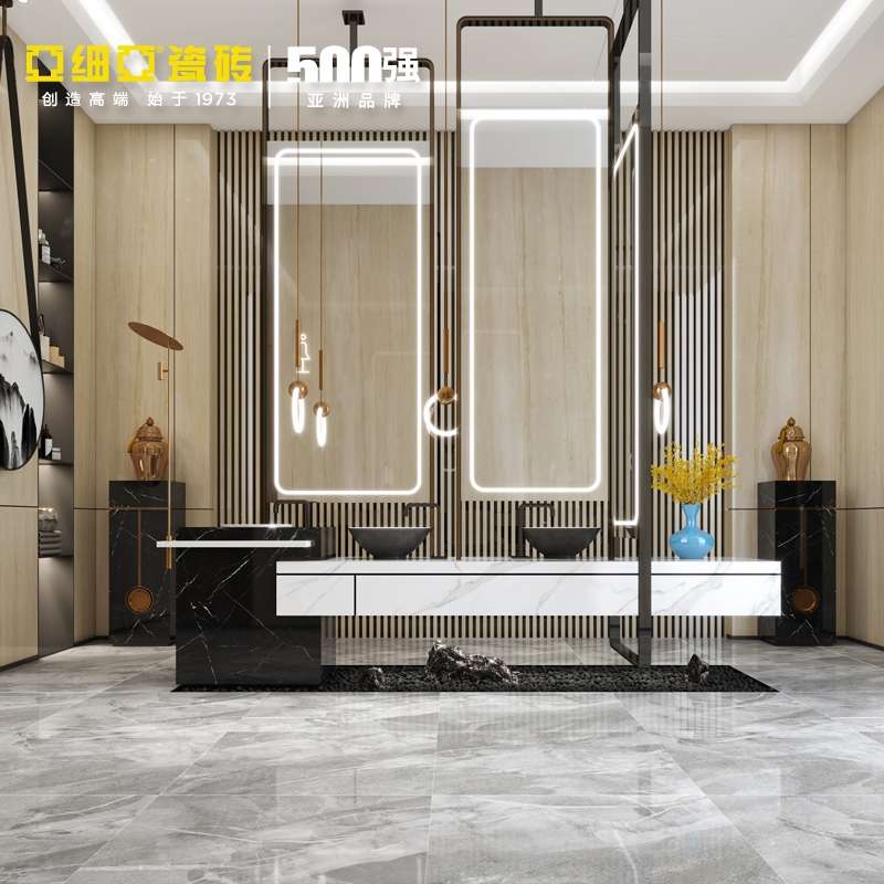 The floor tiles for the living room, bathroom and toilet of Asia Tiles are grey and made of 900X900 marble tiles. The sleeping Forest