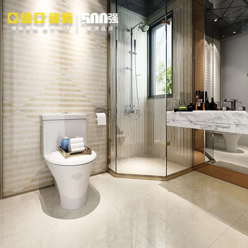 亚细亚瓷砖客厅卫生间厕所地板砖黄色800X800大理石瓷砖海神米黄细节图