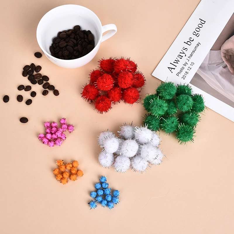 1cm混色金葱毛球 彩色金银丝毛球细节图