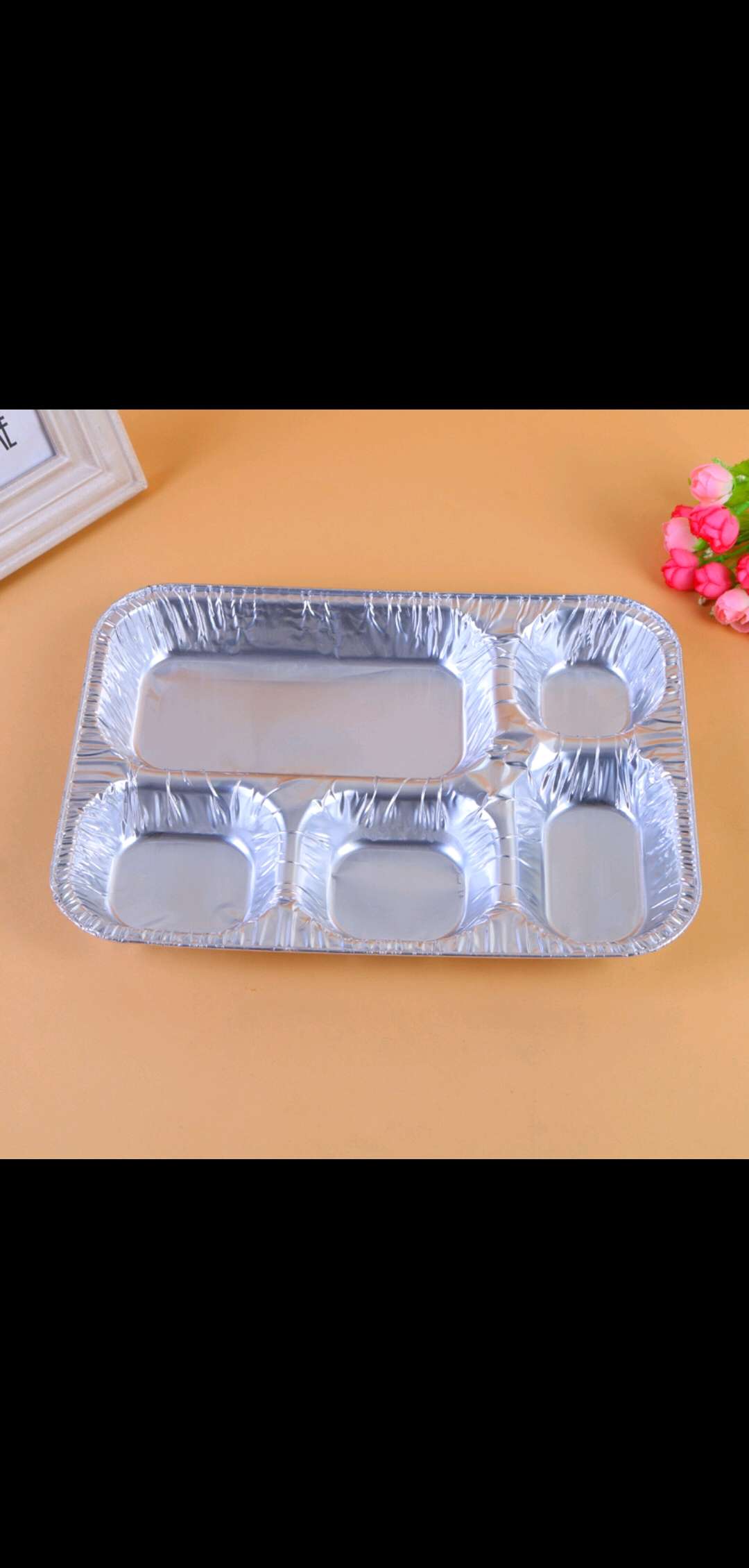 厂家直销 铝箔容器铝箔5格餐盘 300*220*40mm细节图