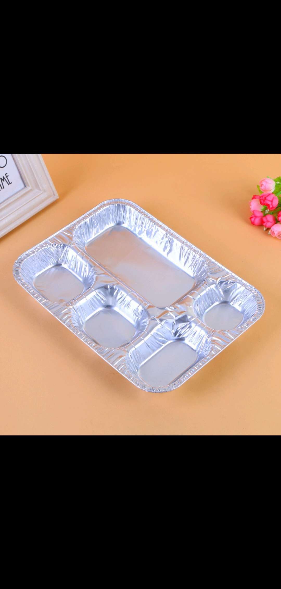 厂家直销 铝箔容器铝箔5格餐盘 300*220*40mm产品图