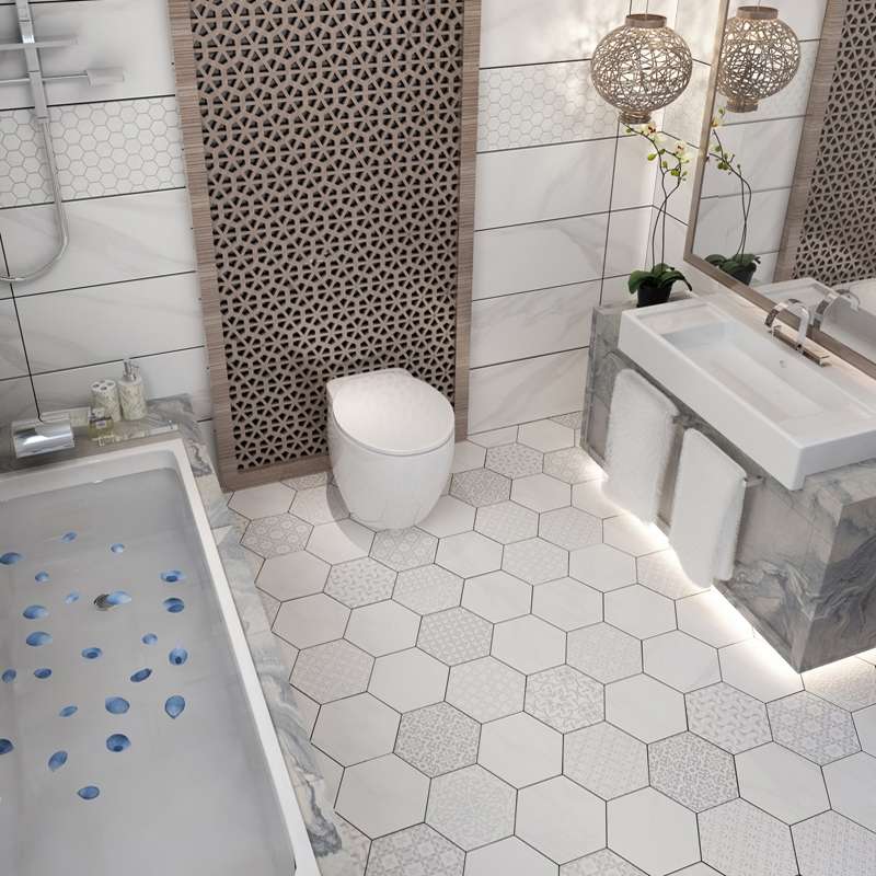 Yipai Ceramic Tiles' antique tile series, Carrara CA hexagonal retro tiles, modern and simple kitchen and bathroom CA22DE details Picture