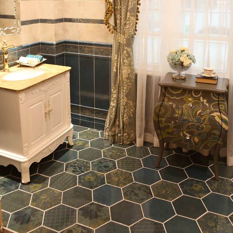 The FS Fashion Antique Tile series of Yipai Tiles features hexagonal retro wall and floor tiles with a simple and fashionable style, including FS2202DE details Picture