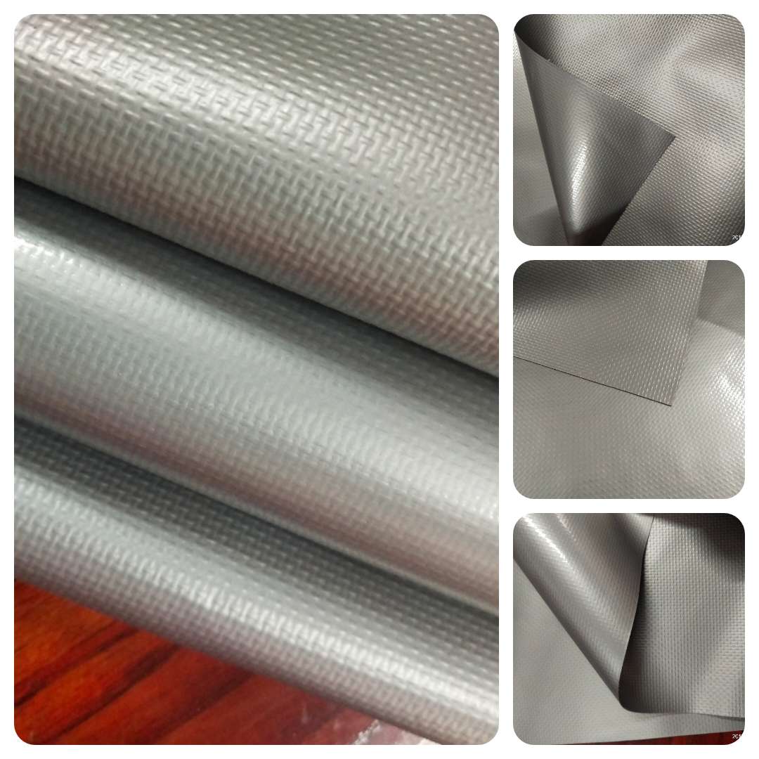 银灰色PVC夹网布，箱包布,色彩纹路清晰，精品耐用