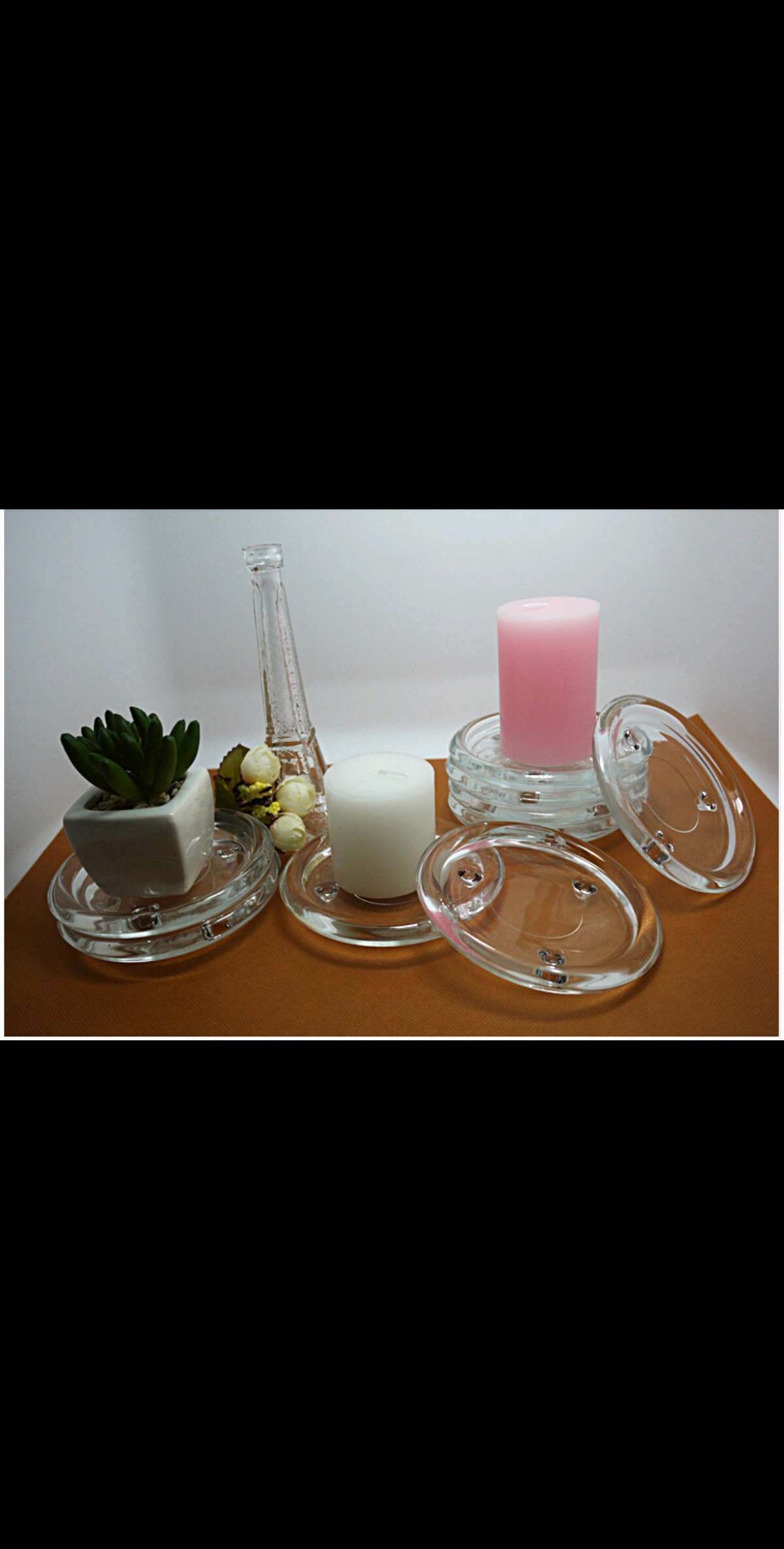 厂家直销 透明三点圆盘香熏玻璃烛台摆件