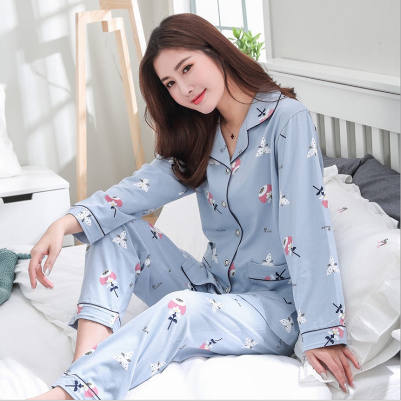 You can go outside and wear the 2020 new trendy two-piece long-sleeved cardigan and pajamas for spring, autumn and winter details Picture