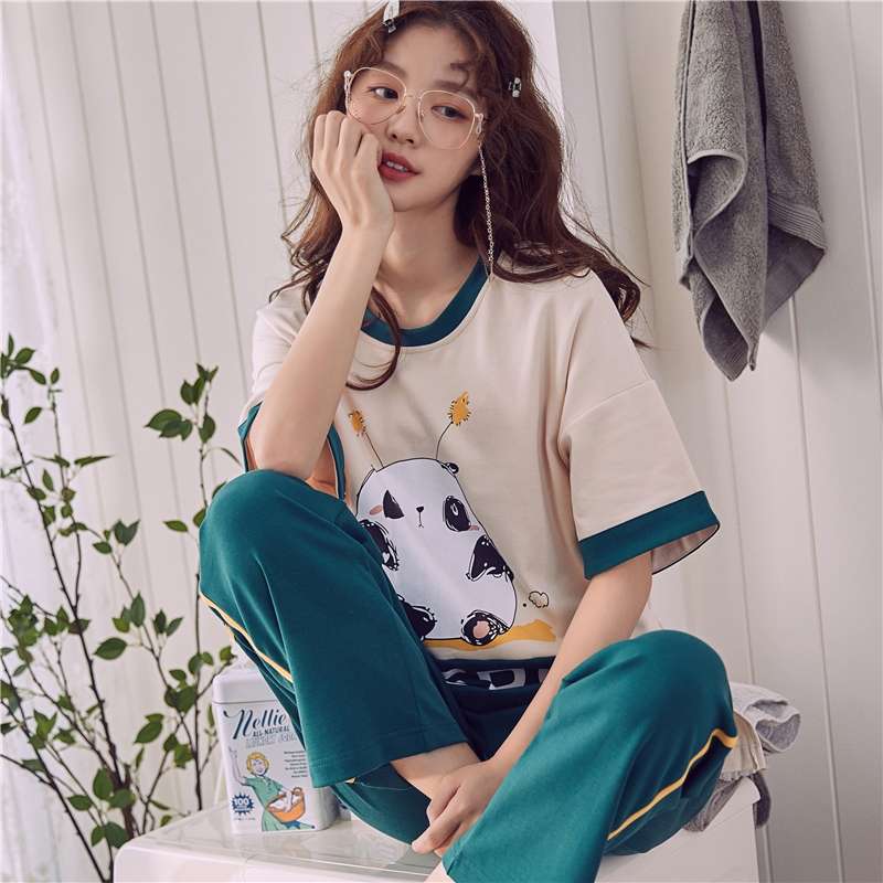 纯棉睡衣女夏套装 短袖 韩版清新学生春秋冬季可外穿薄款家居服新产品图