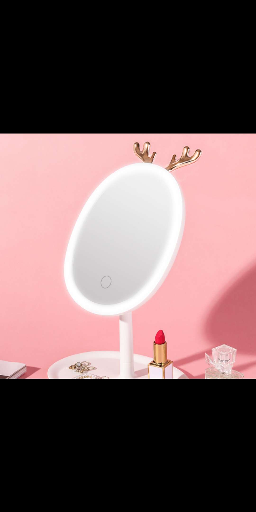 新款灵鹿角LED化妆镜台式带灯宿舍梳妆网红桌面便携随身小镜子图
