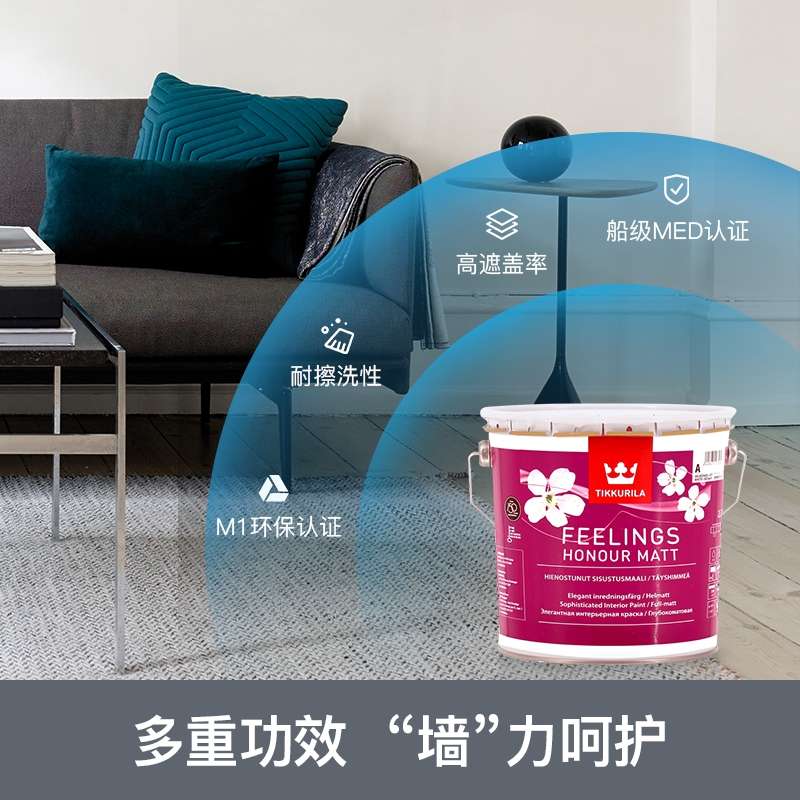 TIKKURILA Fenlin Ecological wall paint original imported latex paint indoor home paint set 2.7L*3 (no color mixing pure white) details Picture