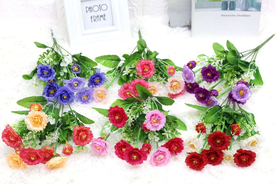 Factory wholesale of artificial peonies, paeonias, silk flowers, bouquets, wedding hand-held bouquets, home decoration, table ornaments, 7-head peonies from Xida