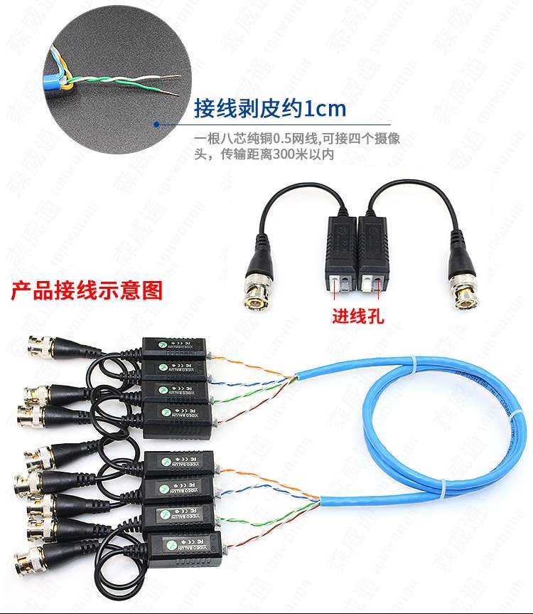 双绞线传输器 监控无源网线BNC接头转换器 模拟视频转接器 Q9公头详情图2