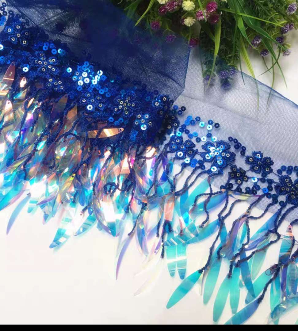 White Red Treasure Blue Black Small Flowers Embroidered Sequin Tree Leaf Lace Dress Sequin Lace Accessories details Picture