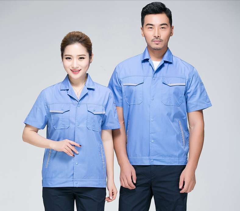 全工艺夏季短袖工作服套装男薄款上衣耐磨汽修车间建筑工地工人劳保厂服