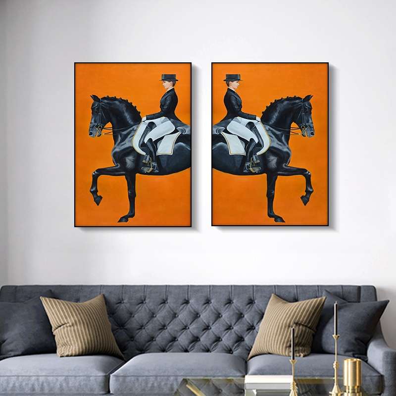 Modern Porch Decorative Painting Light Luxury Soft Decoration Mural Orange British Style Restaurant Horse Hanging Painting Nordic Style Living Room Oil Painting Application Scenario