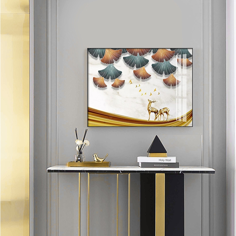 轻奢电表箱装饰画客厅配电箱银杏叶电闸电源盒配电箱遮挡挂画北欧白底实物图