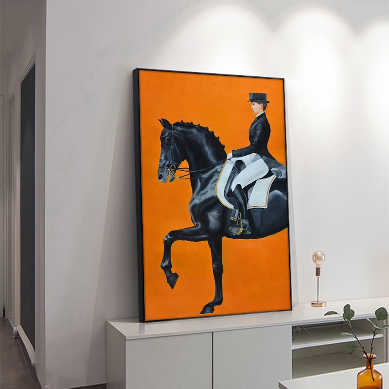 Modern Porch Decorative Painting Light Luxury Soft Decoration Mural Orange British Style Restaurant Horse Hanging Painting Nordic Style Living Room Oil Painting details Picture