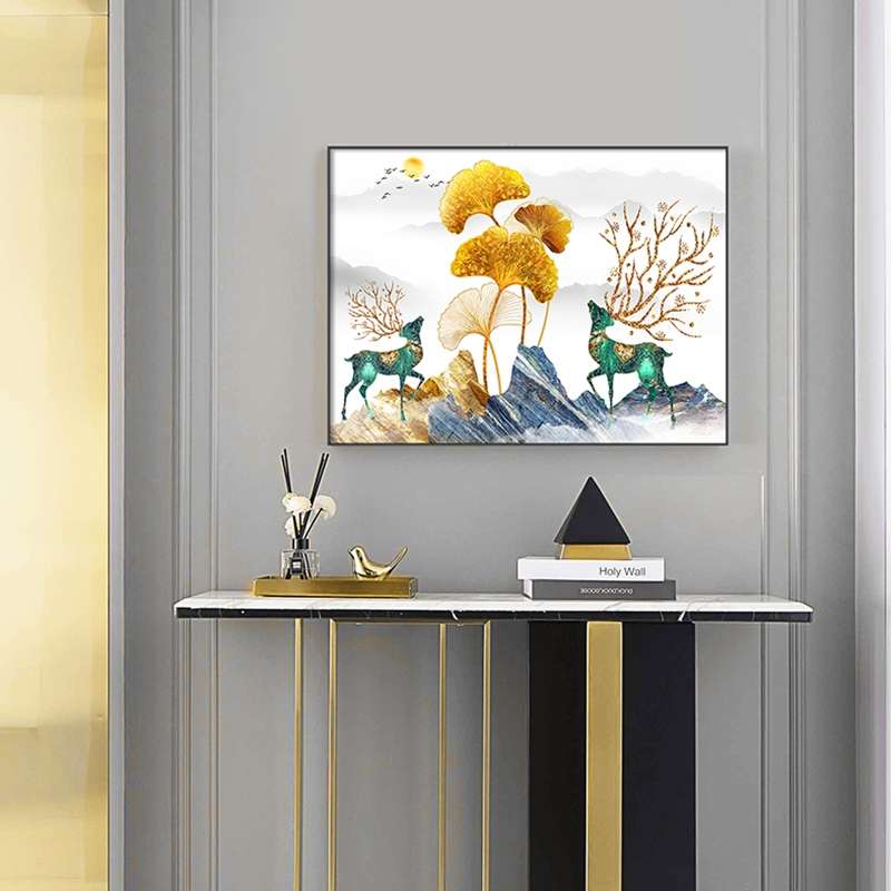 轻奢电表箱装饰画银杏麋鹿配电箱遮挡箱推拉电盒总开关挂画简约