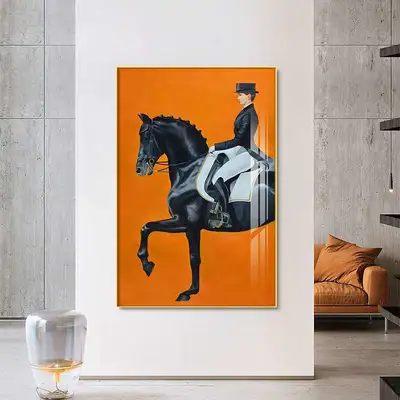 Modern Porch Decorative Painting Light Luxury Soft Decoration Mural Orange British Style Restaurant Horse Hanging Painting Nordic Style Living Room Oil Painting