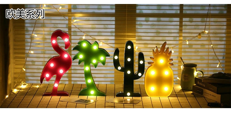 LED造型灯INS爆款热卖仙人掌 火烈鸟 塑料字母灯白底实物图