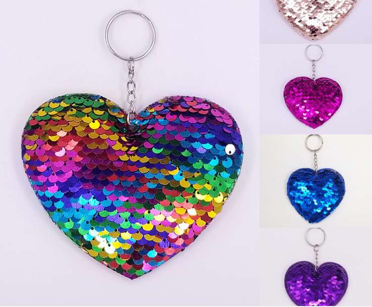 新款反光绒布亮片桃心钥匙扣挂件女士包包挂件手机挂件汽车挂件产品图