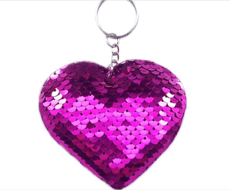 新款反光绒布亮片桃心钥匙扣挂件女士包包挂件手机挂件汽车挂件白底实物图