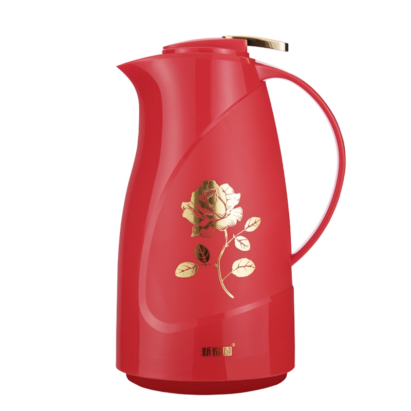 上海新家园JLM-5062D-1.6L 外食品级塑料 桶身炫彩雕花 内红色玻璃内胆咖啡壶