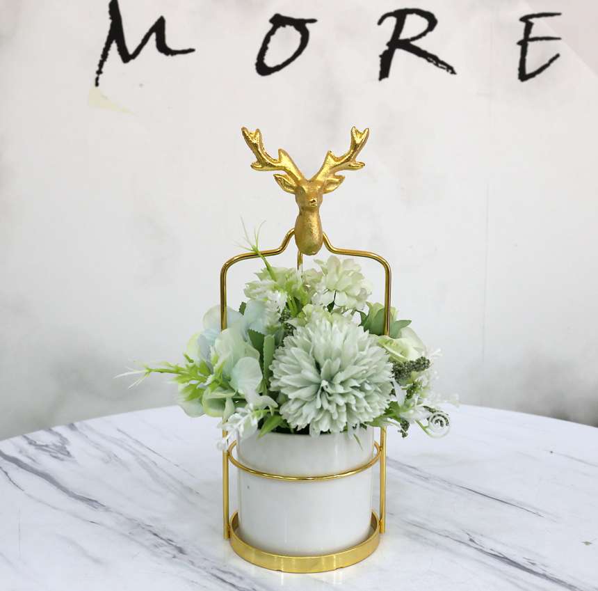 Hanlv Factory Direct sales of creative ironwork deer head artificial flowers, artificial flowers, potted plants and bonsai Specification image