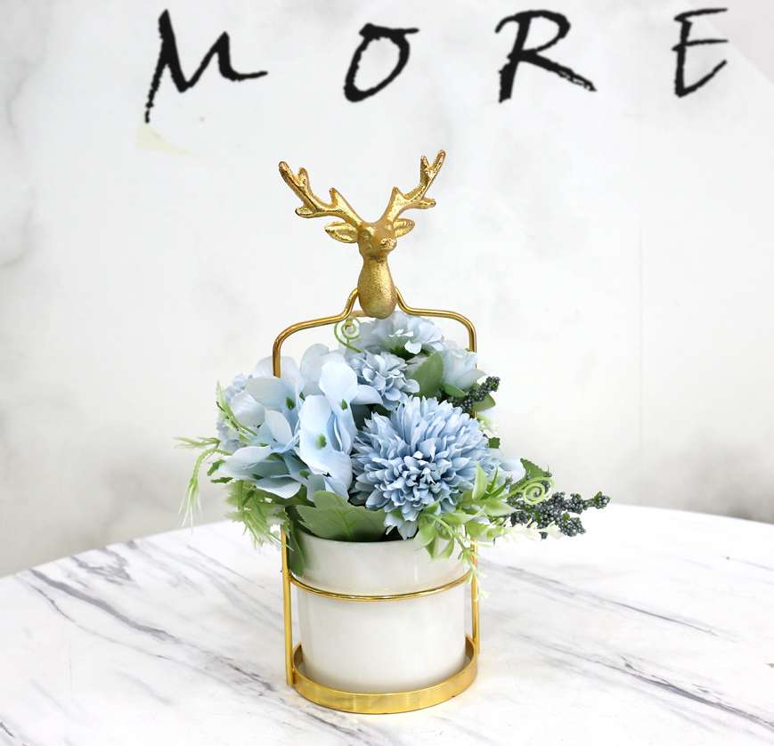 Hanlv Factory Direct sales of creative ironwork deer head artificial flowers, artificial flowers, potted plants and bonsai Item Picture