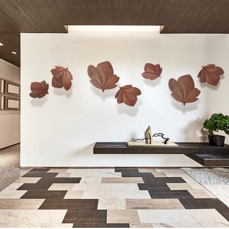 Explosive Living Room Dining Room Sofa Background European American Maple Leaf Three-Dimensional Wood Carving details Picture
