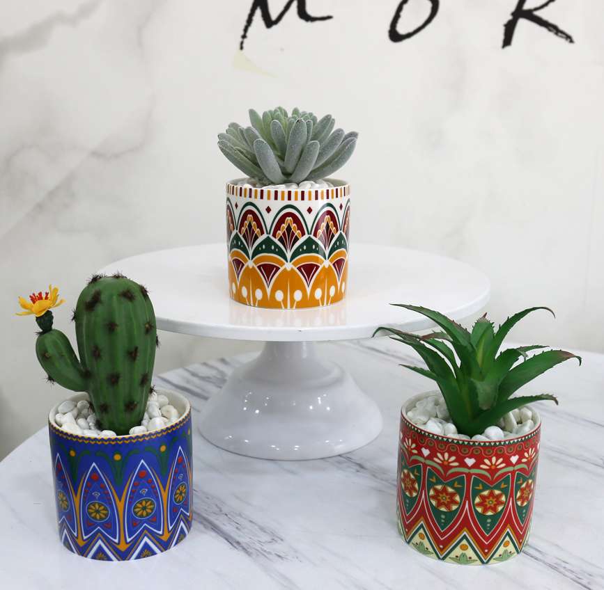 Hanlv Handicrafts Creative Ceramic Bohemian-style simulated succulent Plant potted bonsai details Picture