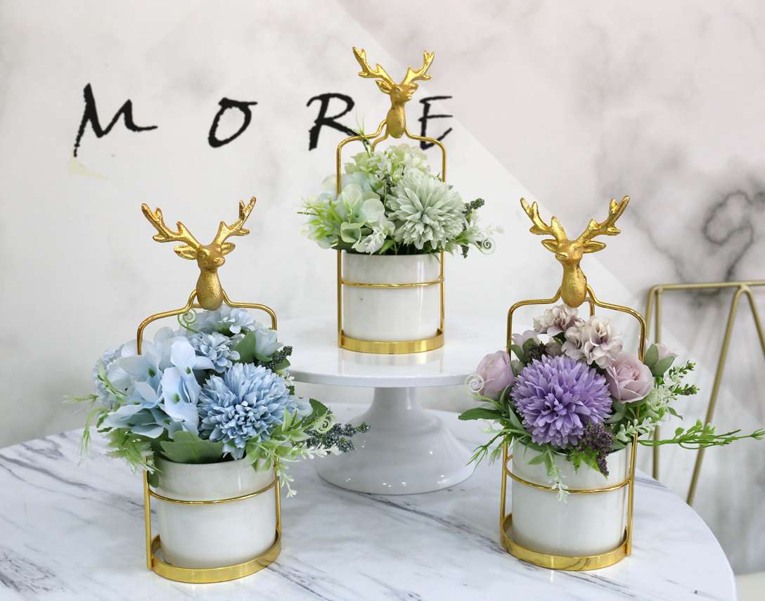 Hanlv Factory Direct sales of creative ironwork deer head artificial flowers, artificial flowers, potted plants and bonsai undefined