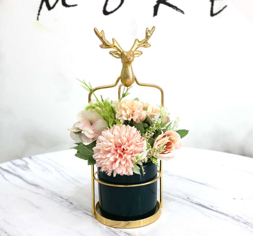 Hanlv Factory Direct sales of creative ironwork deer head artificial flowers, artificial flowers, potted plants and bonsai details Picture