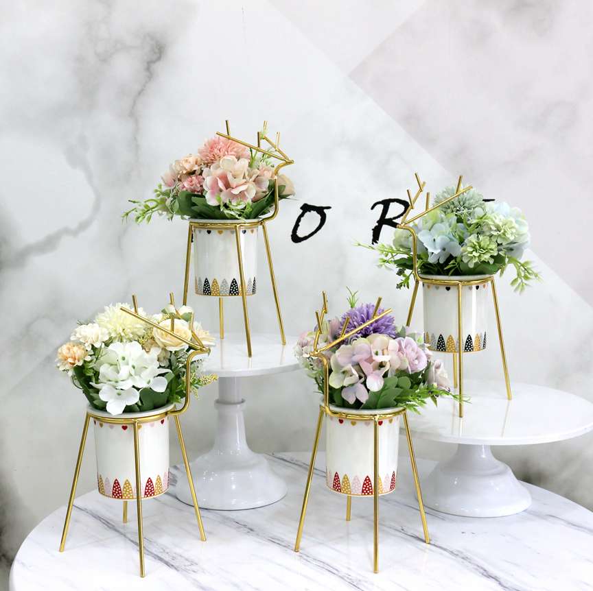 Hanlv Simulation Craft Factory Direct Sales Creative Deer Ironwork simulation flowers, artificial flowers, potted plants, bonsai, home decoration ornaments, foreign trade bestsellers