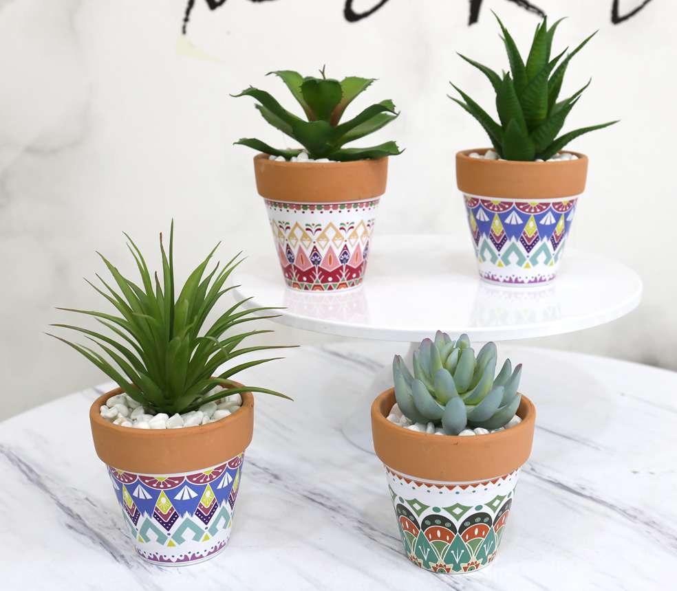 Bohemian-style creative artificial flower plant ornaments featuring simulated succulent plant potted plants and bonsai