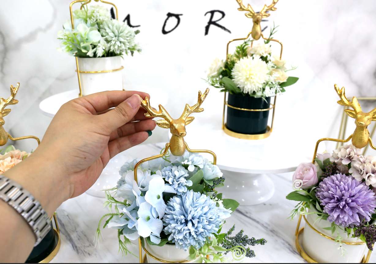Hanlv Factory Direct sales of creative ironwork deer head artificial flowers, artificial flowers, potted plants and bonsai undefined