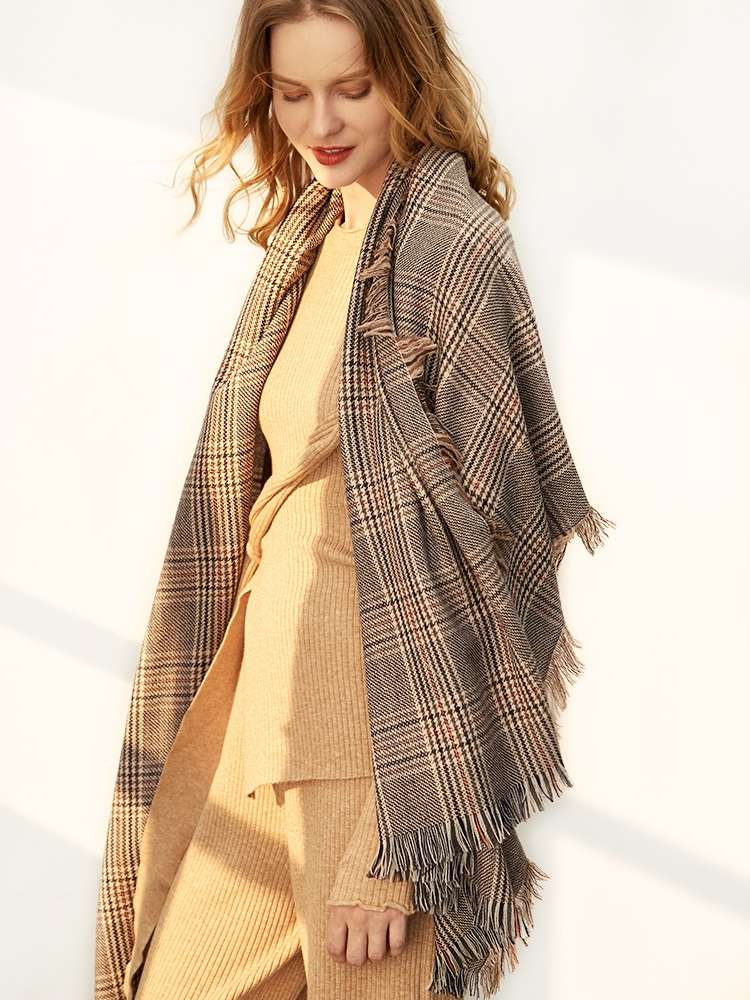 Pañuelo inglés clásico pañuelo inglés cuadríllero mujer otoño invierno pañuelo grueso doble uso extra grande capa versátil chal de moda pañuelo versátil de invierno pañuelo engrosado cuello