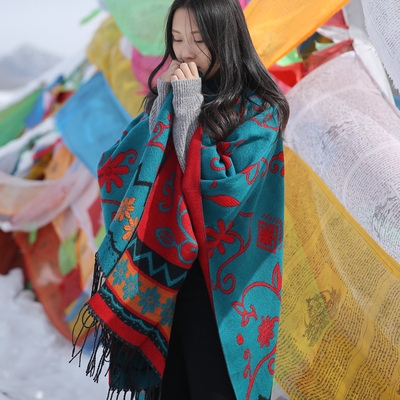 Bufanda mujer invierno korean versión versátil etnicidad tibetano turismo capa otoño exterior tipo capa mujer otoño-invierno nuevo estilo de manga versátil versátil capa etnicidad undefined