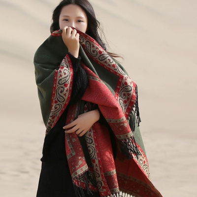 Bufanda mujer invierno korean versión versátil etnicidad tibetano turismo capa otoño exterior tipo capa mujer otoño-invierno nuevo estilo de manga versátil versátil capa etnicidad Item Picture