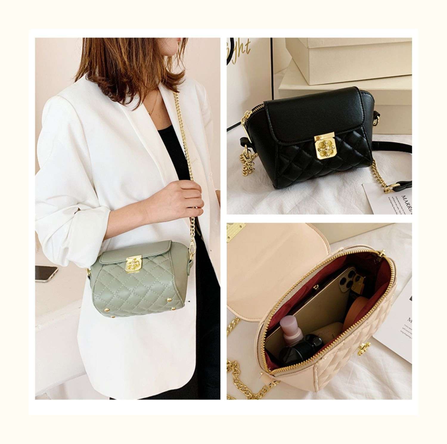 Other fashionable women's bags: simple European and American style, fine diamond-shaped embroidery thread, hardware chain strips, crossbody small bags undefined