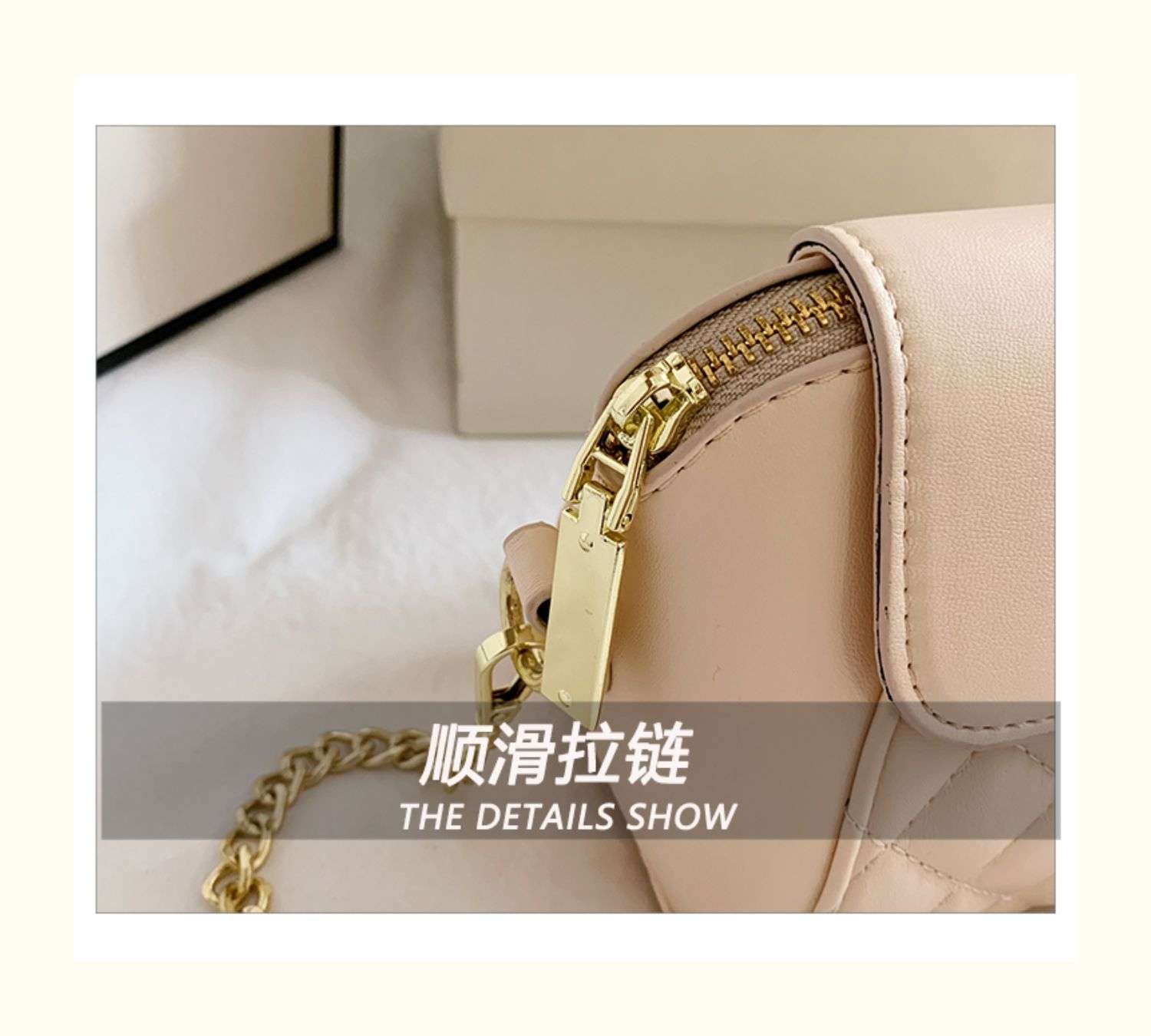 Other fashionable women's bags: simple European and American style, fine diamond-shaped embroidery thread, hardware chain strips, crossbody small bags Specification image