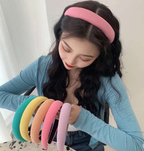网红潮流欧美厚头箍复古法式女海绵发箍宽边百搭外出增高海绵发箍玫红色