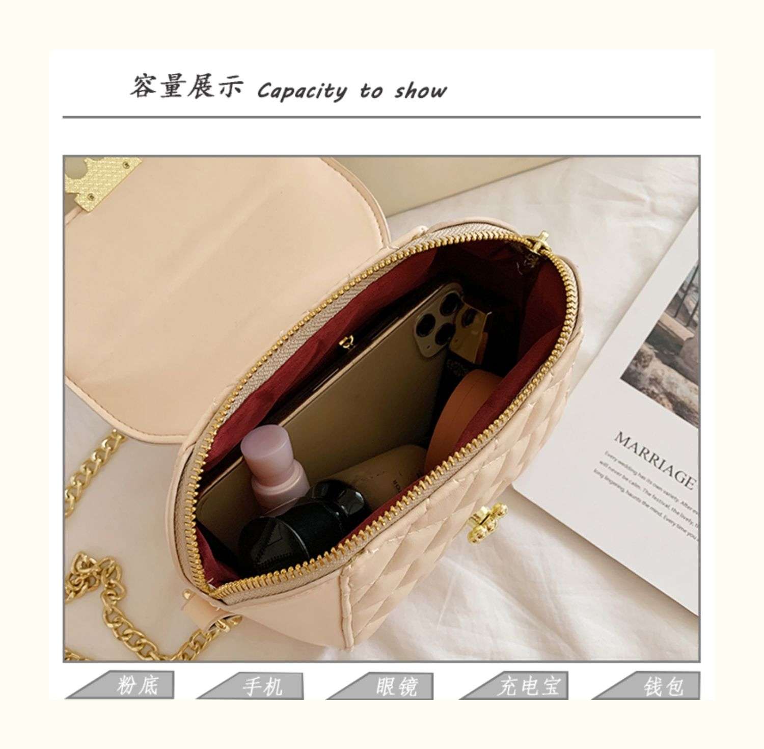 Other fashionable women's bags: simple European and American style, fine diamond-shaped embroidery thread, hardware chain strips, crossbody small bags Application Scenario