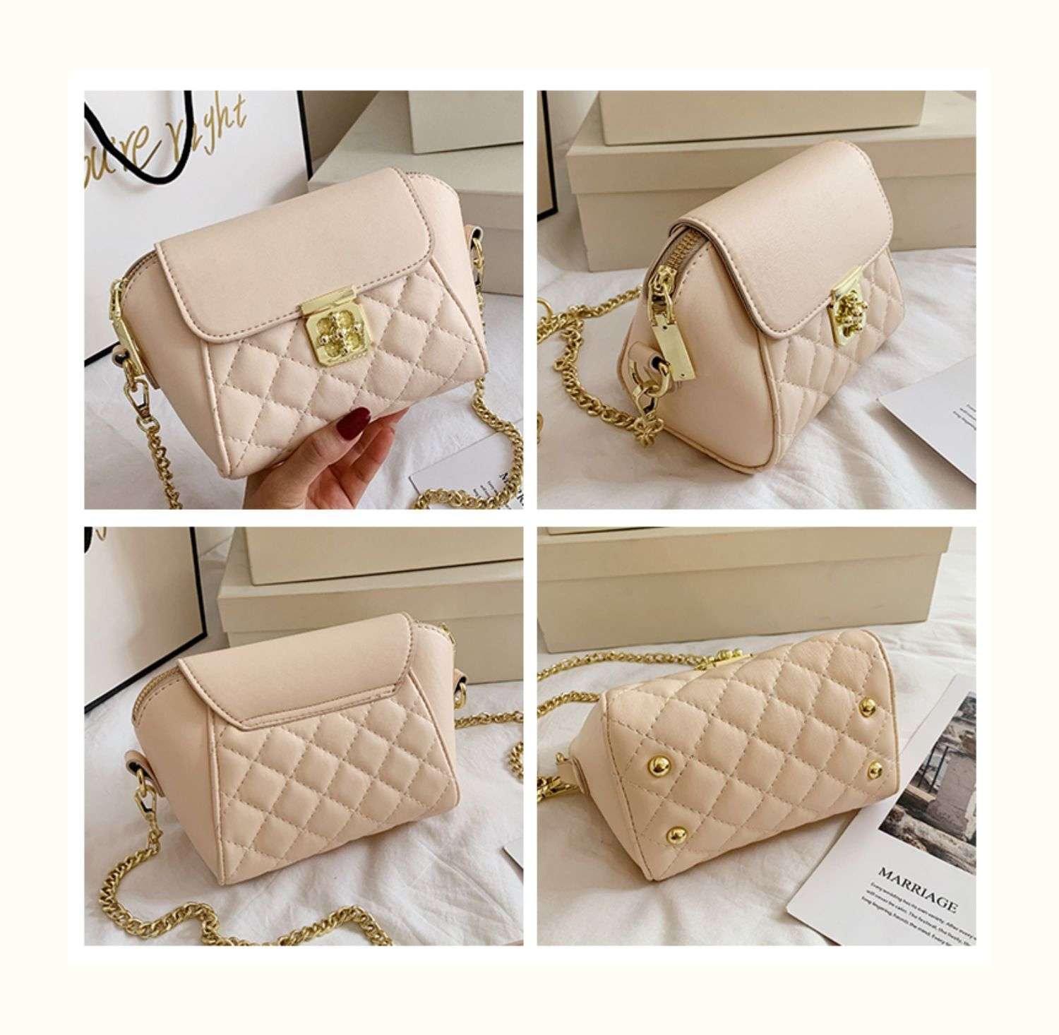 Other fashionable women's bags: simple European and American style, fine diamond-shaped embroidery thread, hardware chain strips, crossbody small bags undefined