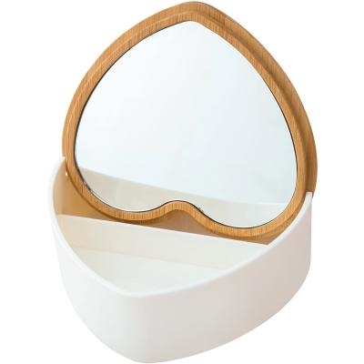 ins风木质首饰盒小精致耳环耳钉项链便携大容量带镜子简约收纳。