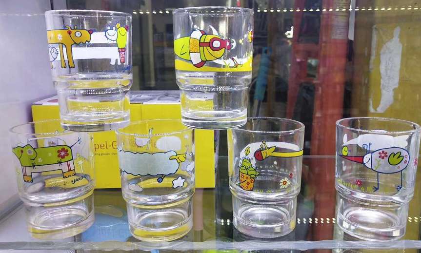 玻璃印花杯，童趣，玻璃水杯。