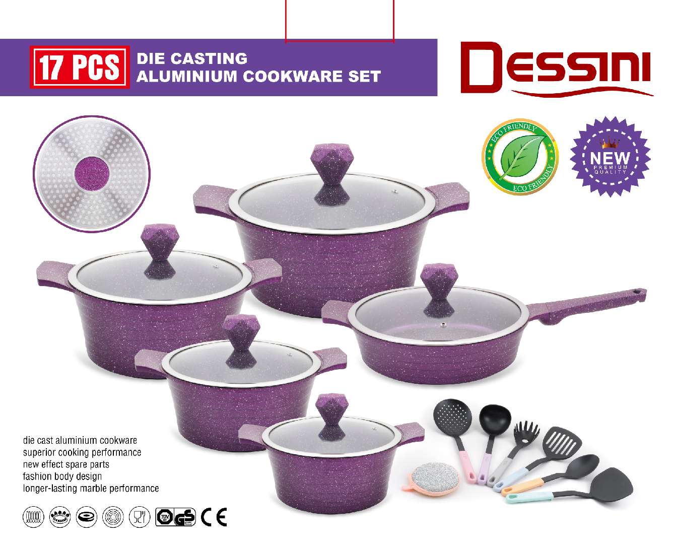dessini brand's new 17-piece set of aluminum die-cast non-stick POTS, marble soup POTS, granite frying POTS and noodle POTS, 17 pieces details Picture