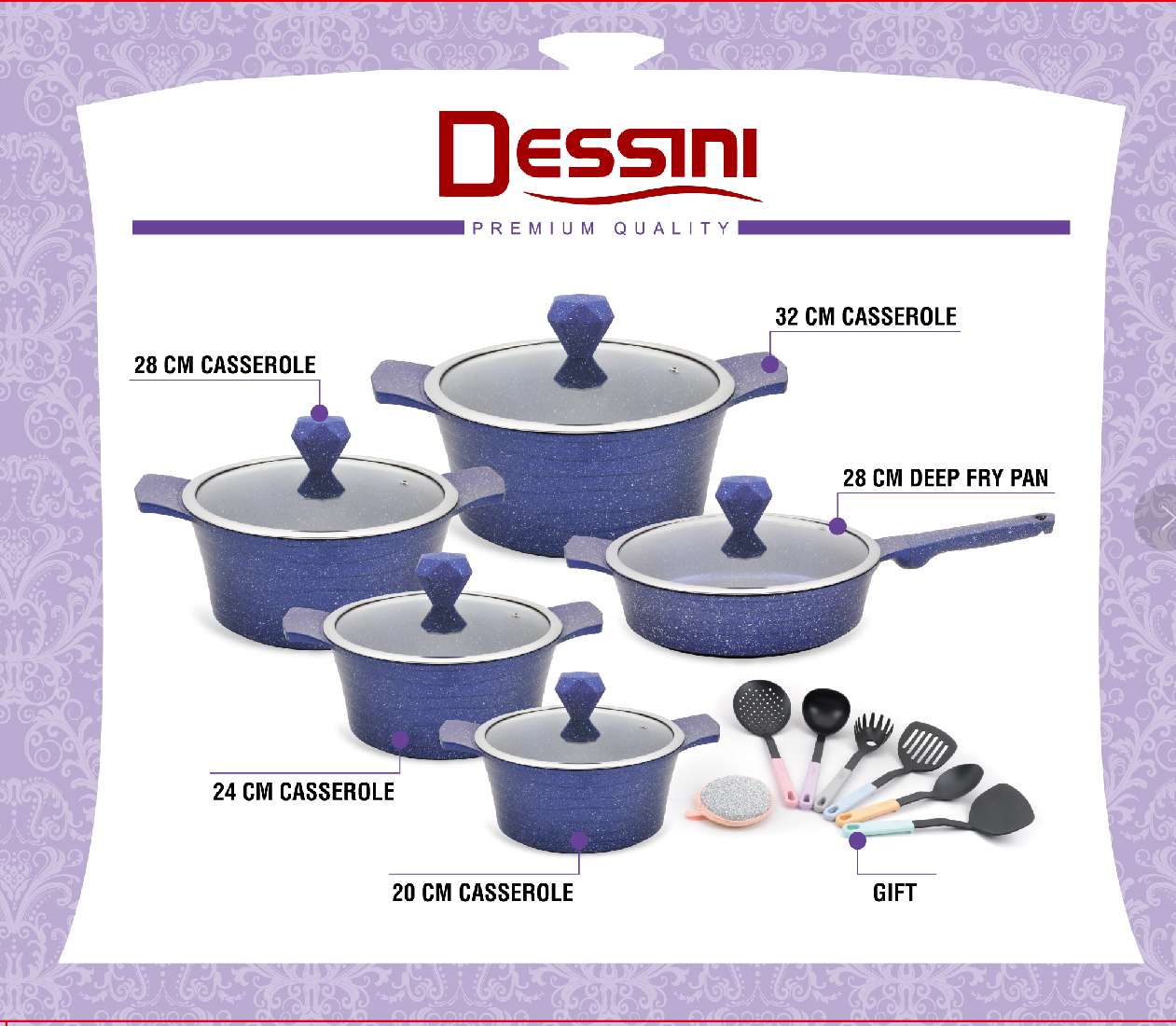 dessini brand's new 17-piece set of aluminum die-cast non-stick POTS, marble soup POTS, granite frying POTS and noodle POTS, 17 pieces Application Scenario