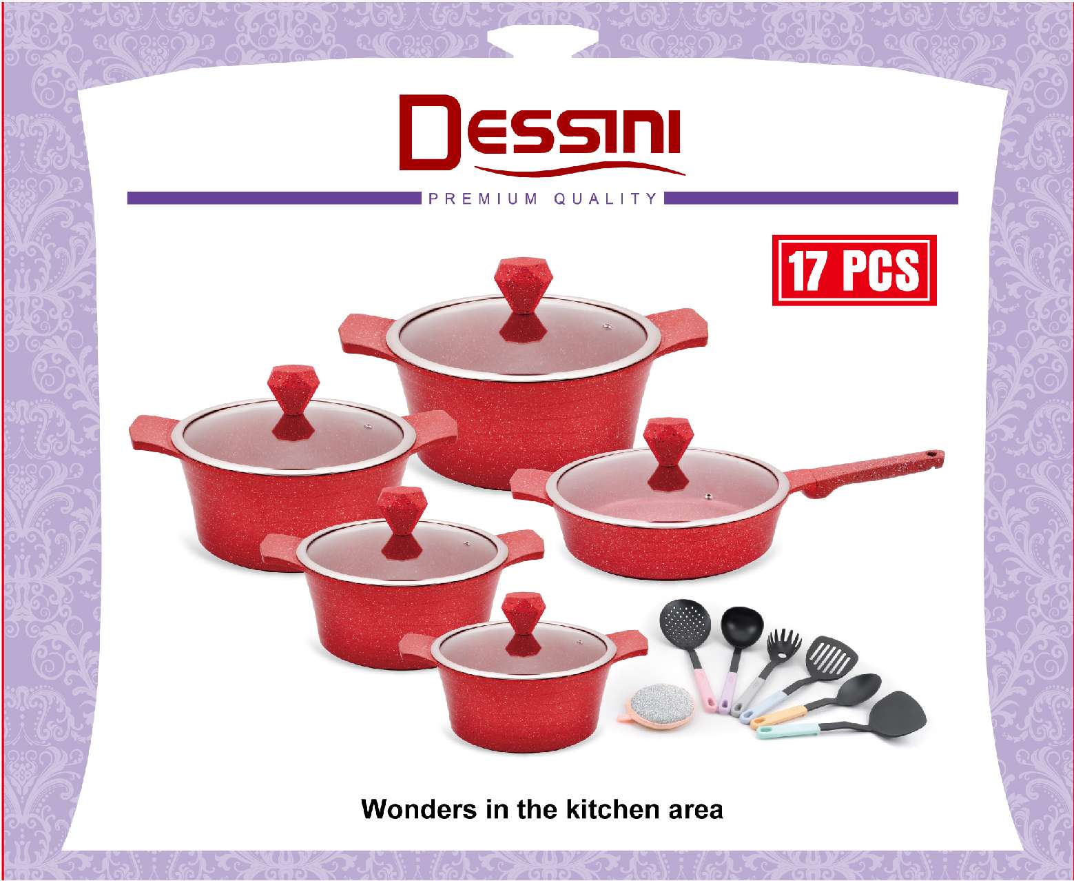 dessini brand's new 17-piece set of aluminum die-cast non-stick POTS, marble soup POTS, granite frying POTS and noodle POTS, 17 pieces detail image 4
