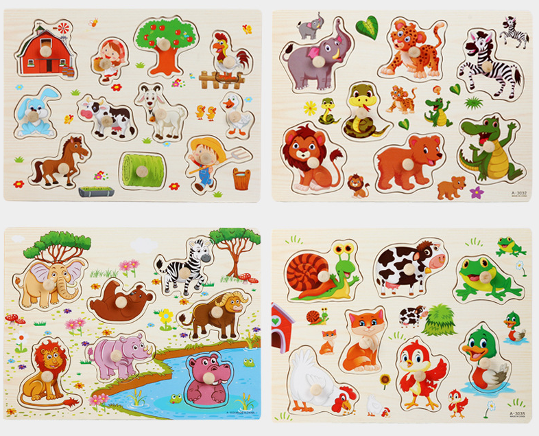 Wooden grasping board puzzle Wooden puzzle children's toy animal fruit vegetable alphanumeric early education cognition Item Picture
