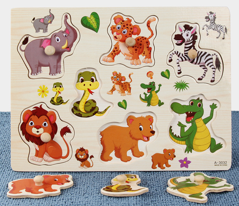 Wooden grasping board puzzle Wooden puzzle children's toy animal fruit vegetable alphanumeric early education cognition Application Scenario